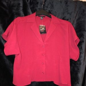 Forever 21 red chiffon cropped collar t-shirt